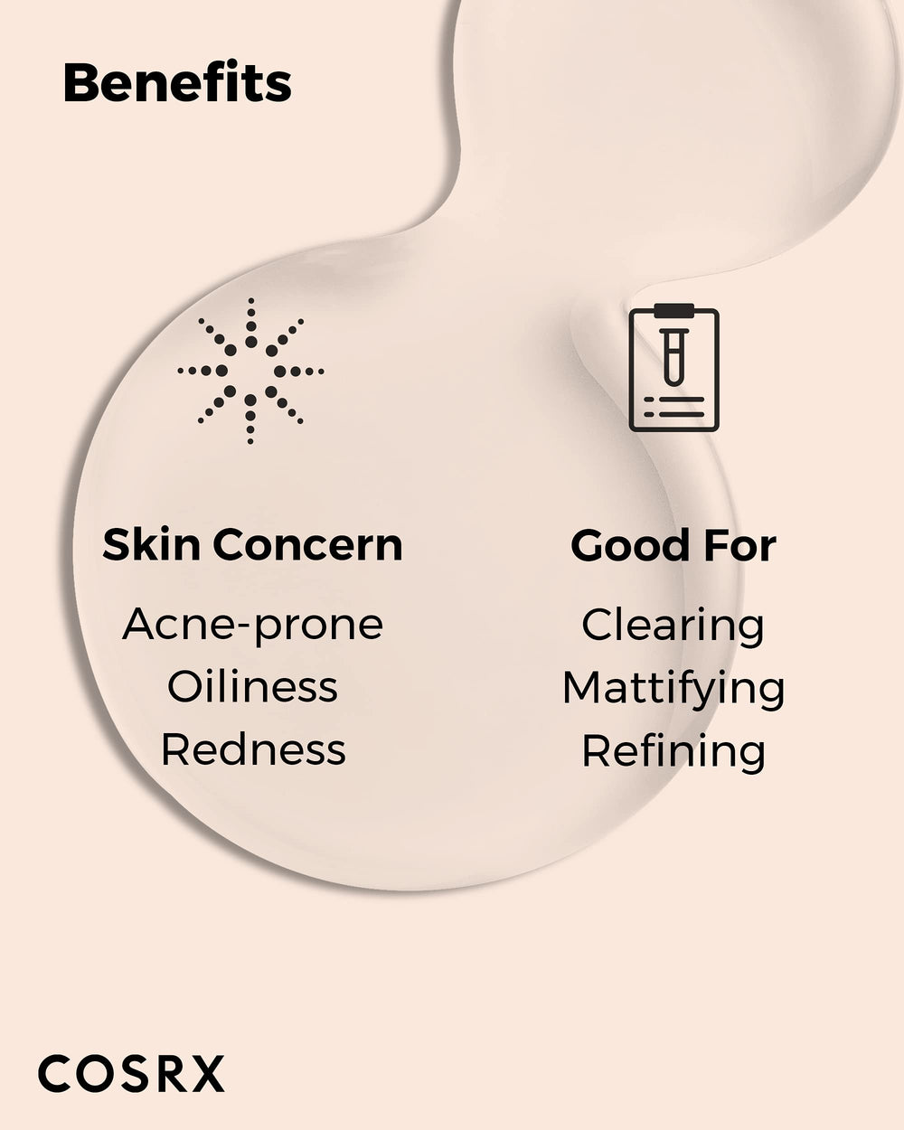 COSRX Acne Calming Liquid ingredients panel featuring BHA and AHA