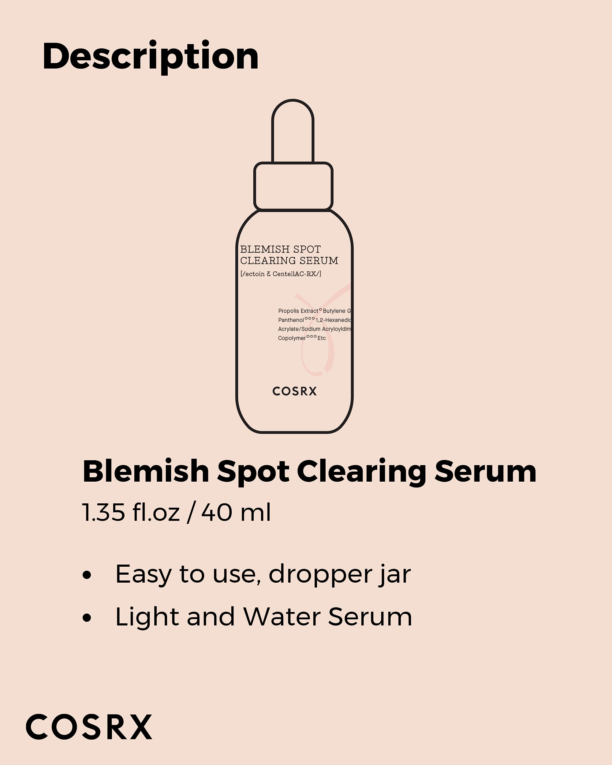 COSRX AC Collection serum label detail highlighting hypoallergenic and free-from claims
