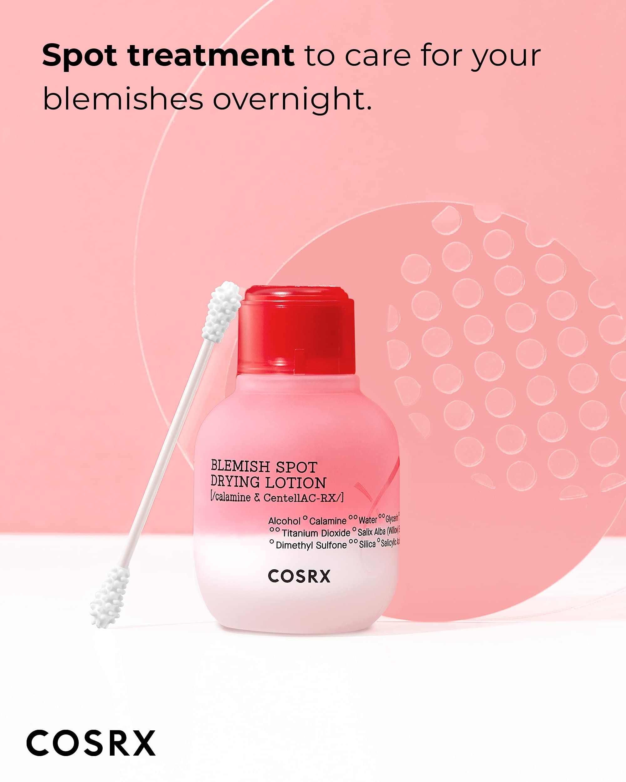 COSRX ingredients label highlights calamine, zinc oxide, and salicylic acid for blemish control.