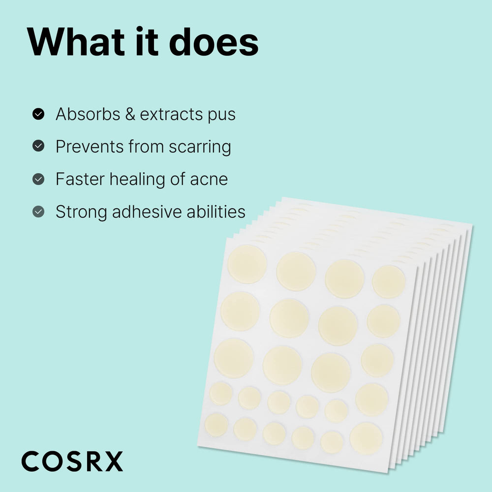 COSRX Acne Pimple Patch application step closeup showing cleansing and patching for best results