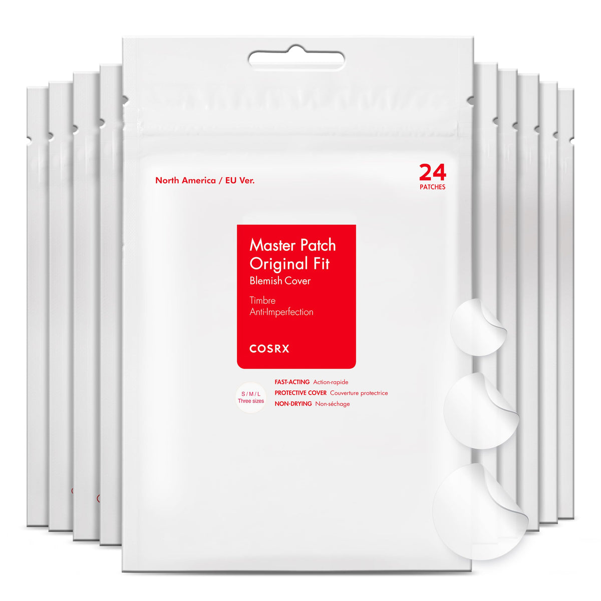COSRX Acne Pimple Patch original three sizes cover multiple blemishes for versatile breakout care