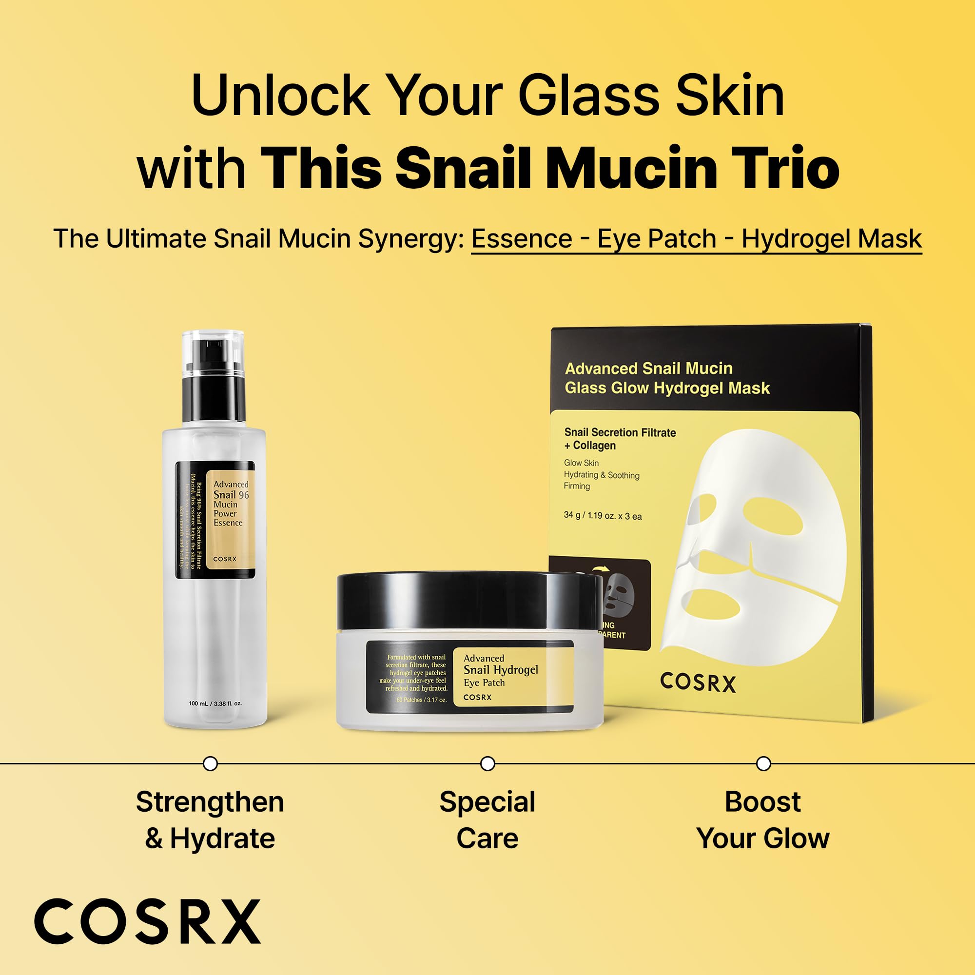 COSRX Advanced Snail Hydrogel Eye Patch ingredient label close-up highlights natural components