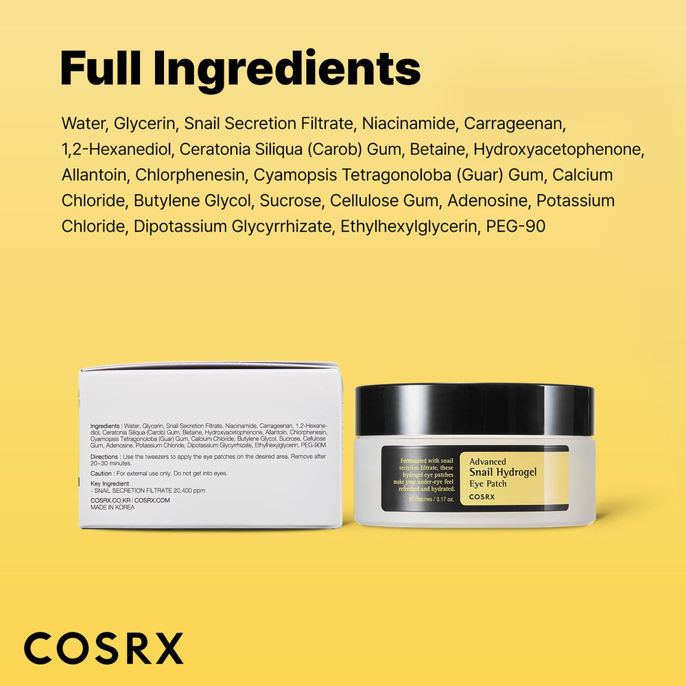 COSRX Advanced Snail Hydrogel Eye Patch daily-use sachet on vanity for routine hydration