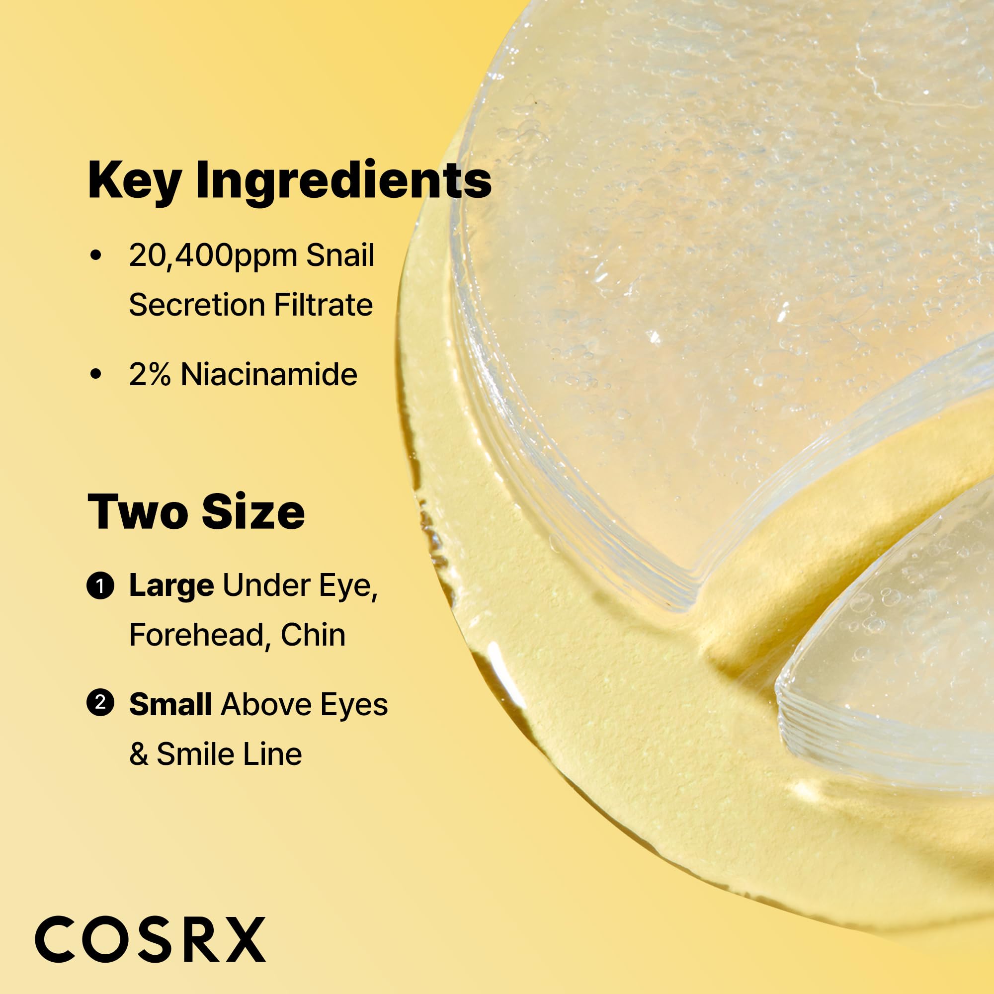 COSRX Advanced Snail Hydrogel Eye Patch snail mucin close-up emphasizes hydration delivery