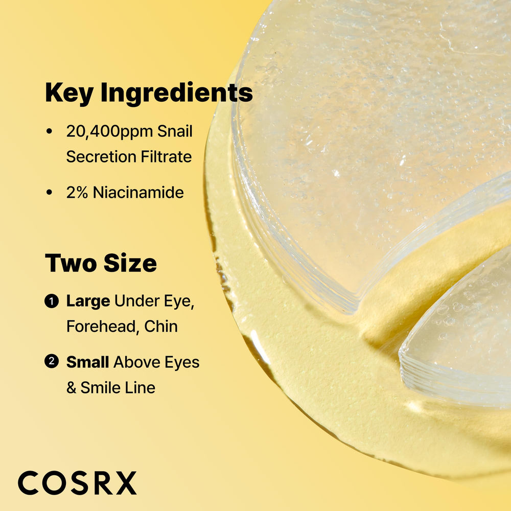 COSRX Advanced Snail Hydrogel Eye Patch snail mucin close-up emphasizes hydration delivery
