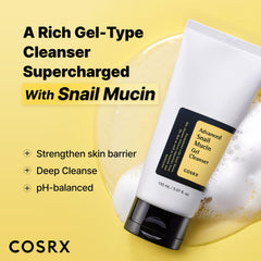 COSRX Advanced Snail Mucin Gel Cleanser pump demonstrates gentle dispensing for sensitive skin.