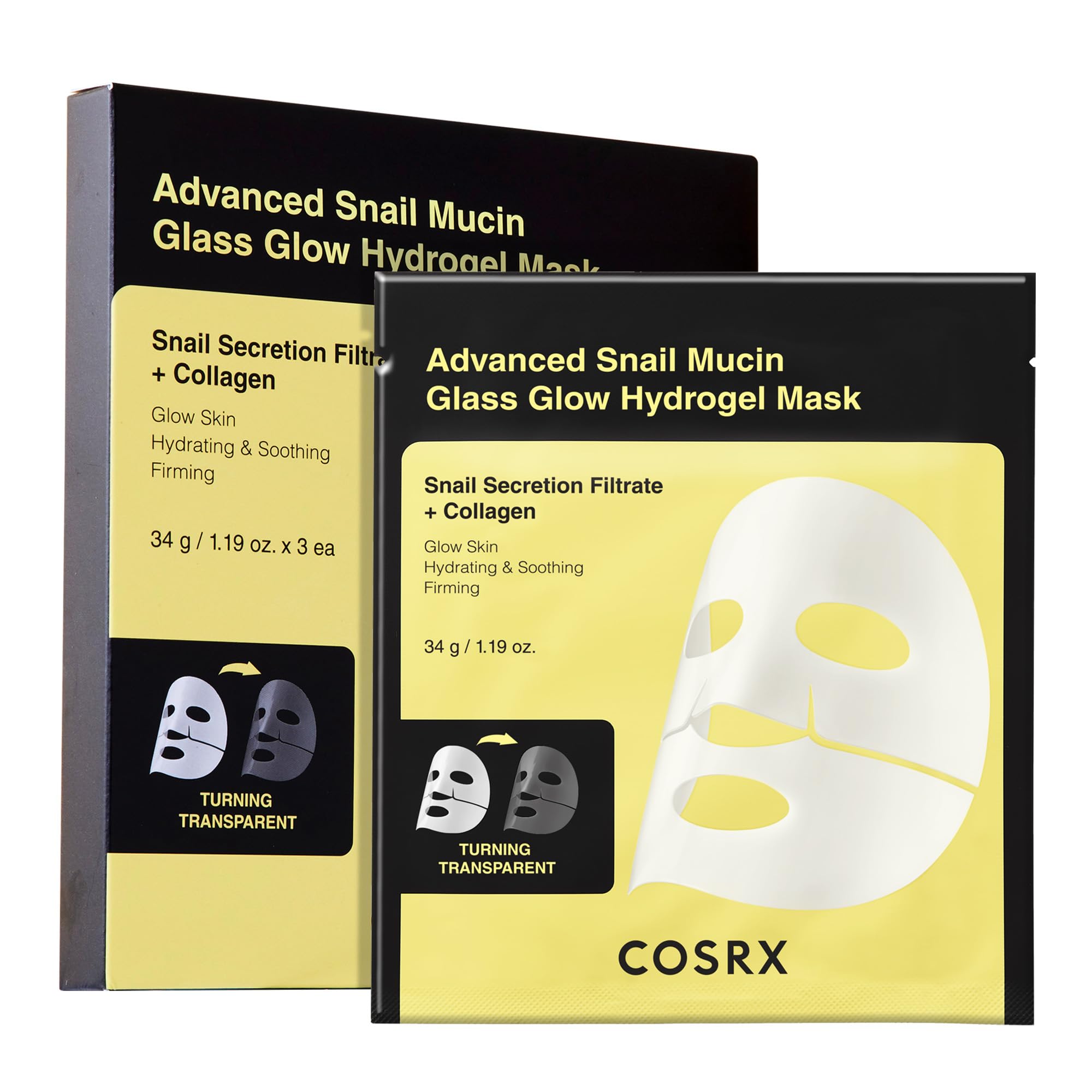 CosRX Advanced Snail Mucin Glass Glow Hydrogel Mask packaging ready for travel glow.