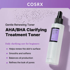 COSRX AHA/BHA Treatment Toner bottle close-up highlighting gentle exfoliating formula