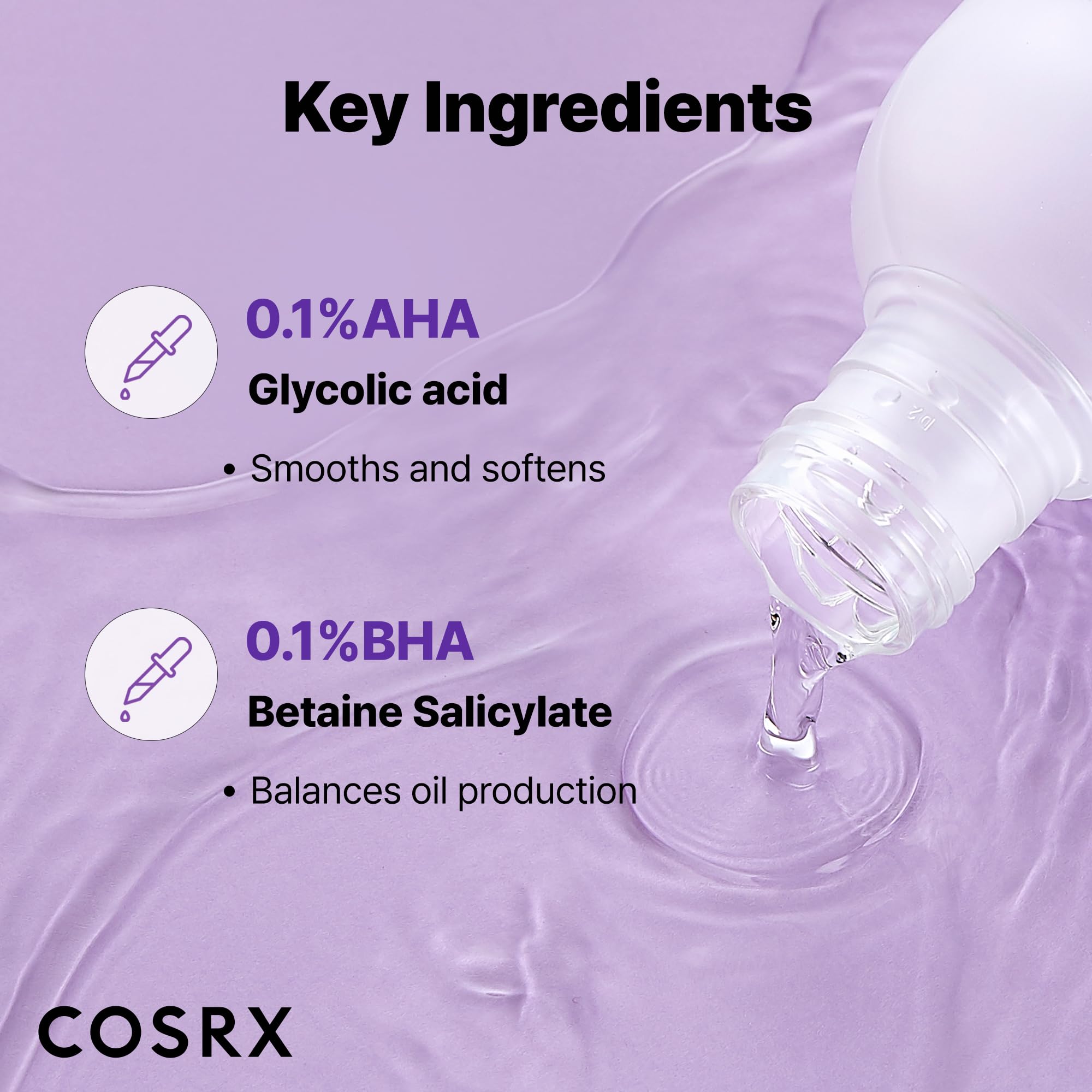 COSRX AHA/BHA Treatment Toner label with hypoallergenic and paraben-free claims