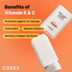 COSRX Airy-Light sunscreen stick showing matte, non-greasy finish.