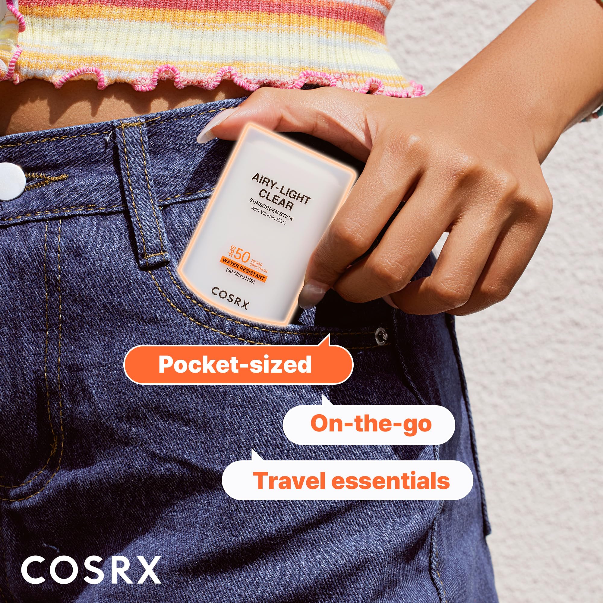 COSRX Airy-Light formula with vitamins E and C for skin-friendly protection.