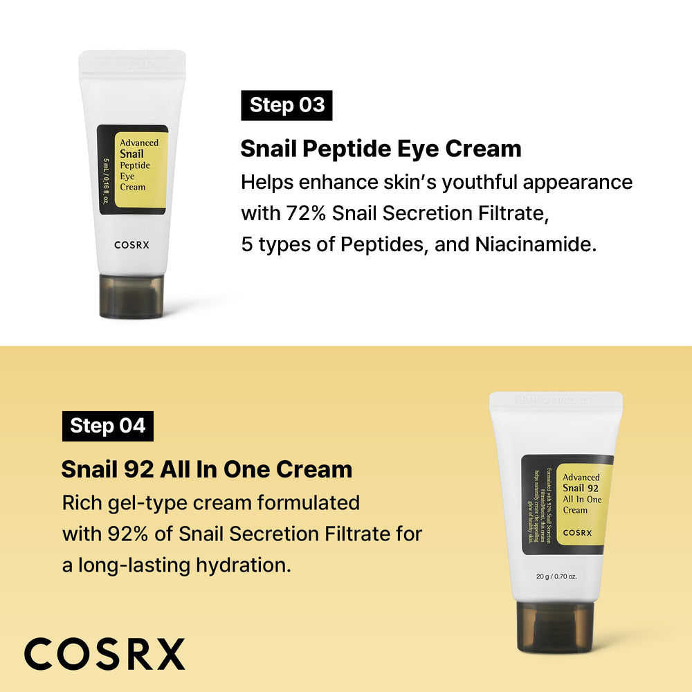 COSRX All About Snail Mucin Travel Kit box with compact snail mucin essentials.
