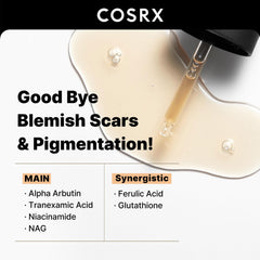 COSRX Alpha Arbutin serum closeup texture showing fast-absorbing finish for calm skin