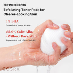 COSRX BHA Toner Pads 70 sheets wrap highlighting convenient skincare step.