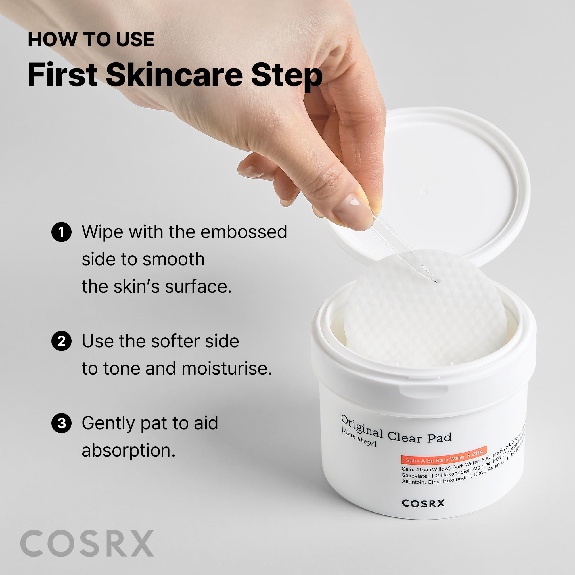 COSRX BHA Toner Pads close-up focusing on pore refinement benefit.