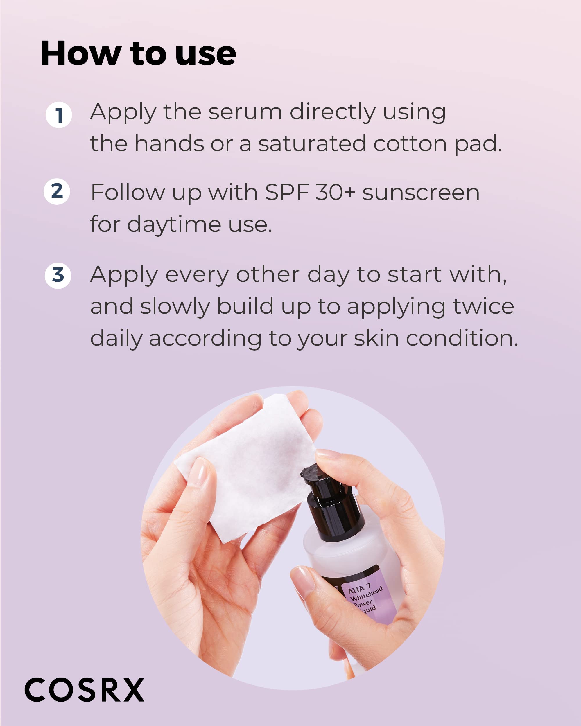 COSRX Glycolic power liquid bottle close-up—easy, precise application with pump.