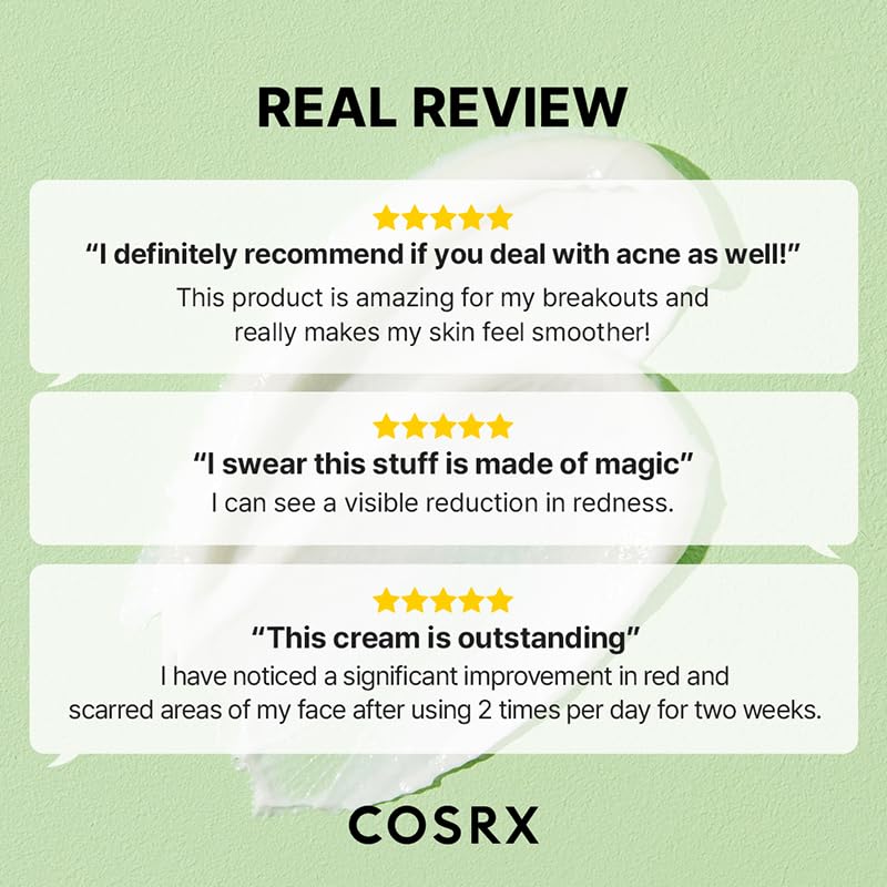 Ingredient panel highlights centella extract and skin-calming components.