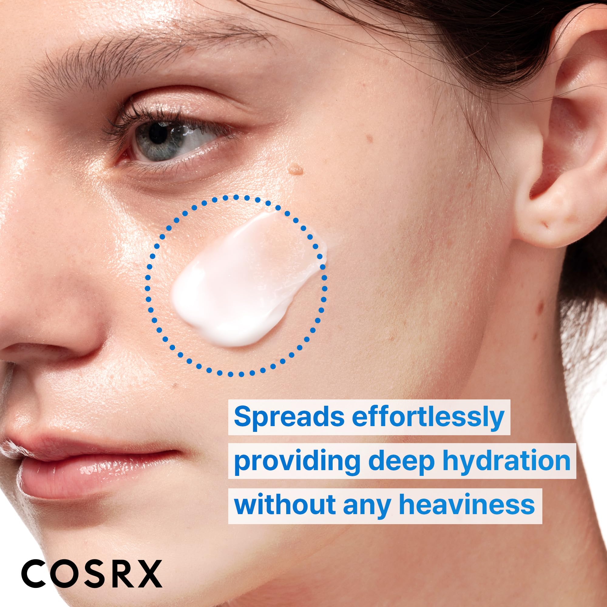 COSRX application scene shows non-greasy finish after layering with skincare