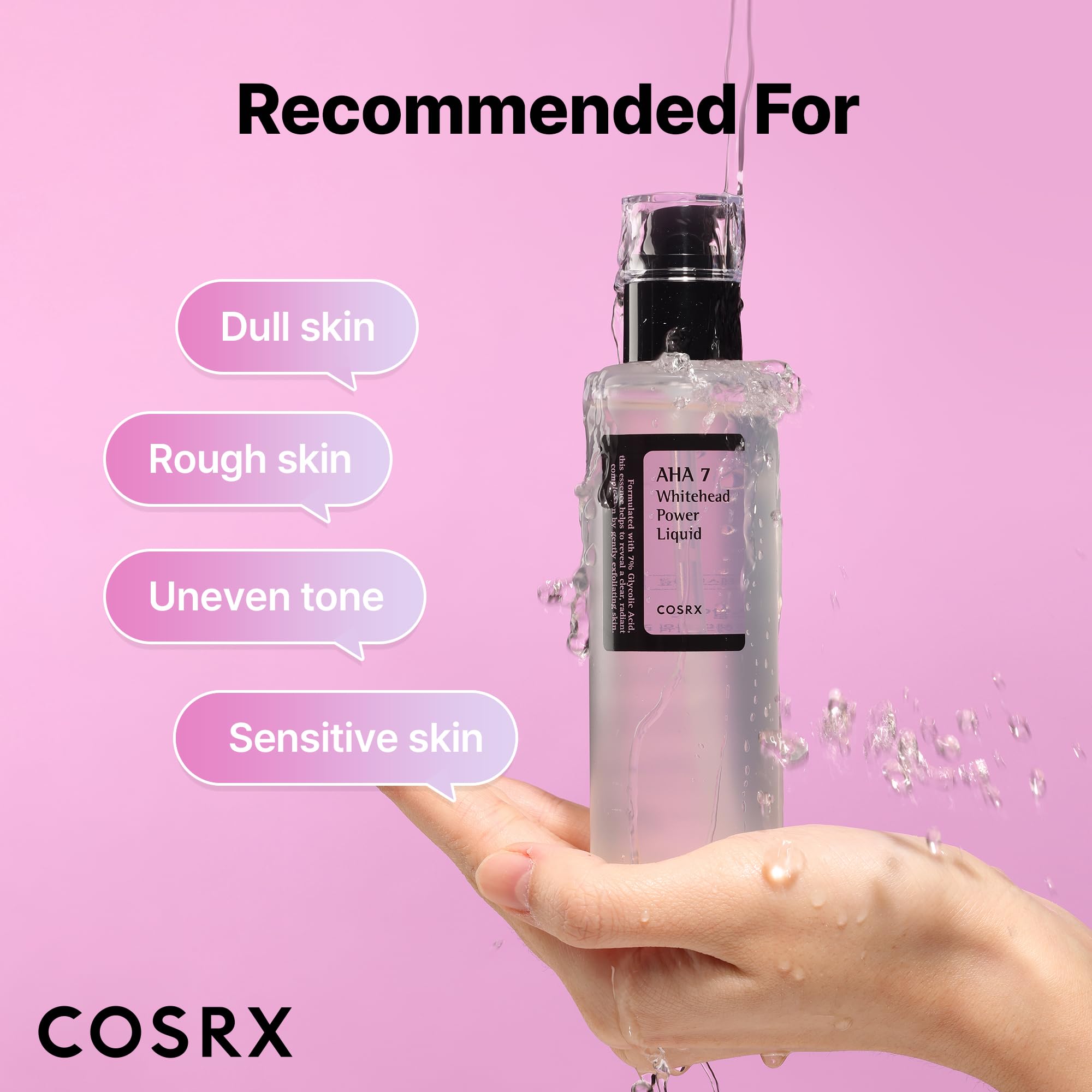 COSRX exfoliating-toner-application-on-hand demonstrates skin-ready prep after cleansing