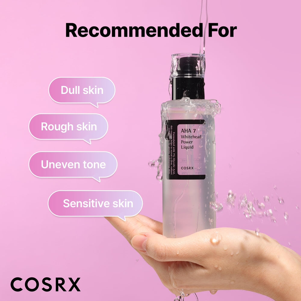 COSRX exfoliating-toner-application-on-hand demonstrates skin-ready prep after cleansing