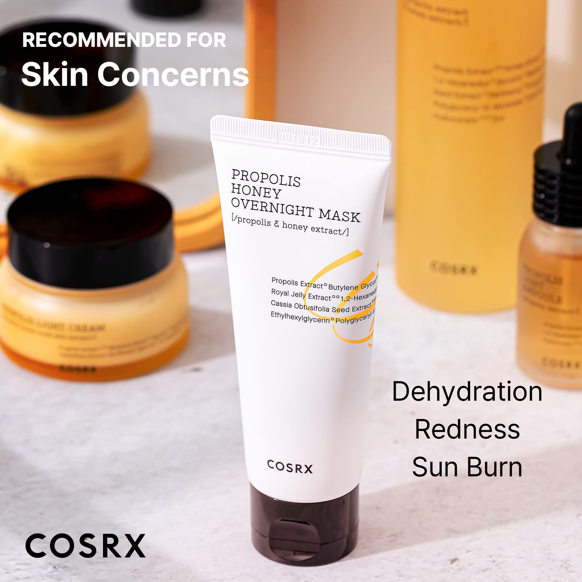 COSRX Full Fit Propolis Honey Overnight Mask packaging label emphasizes Propolis 87% ingredient.