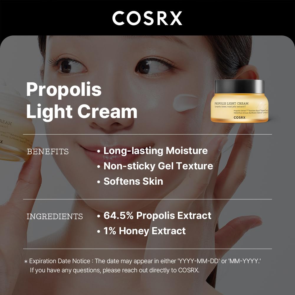 COSRX Full Fit Propolis Light Cream swirl on skin demonstrates quick absorption.