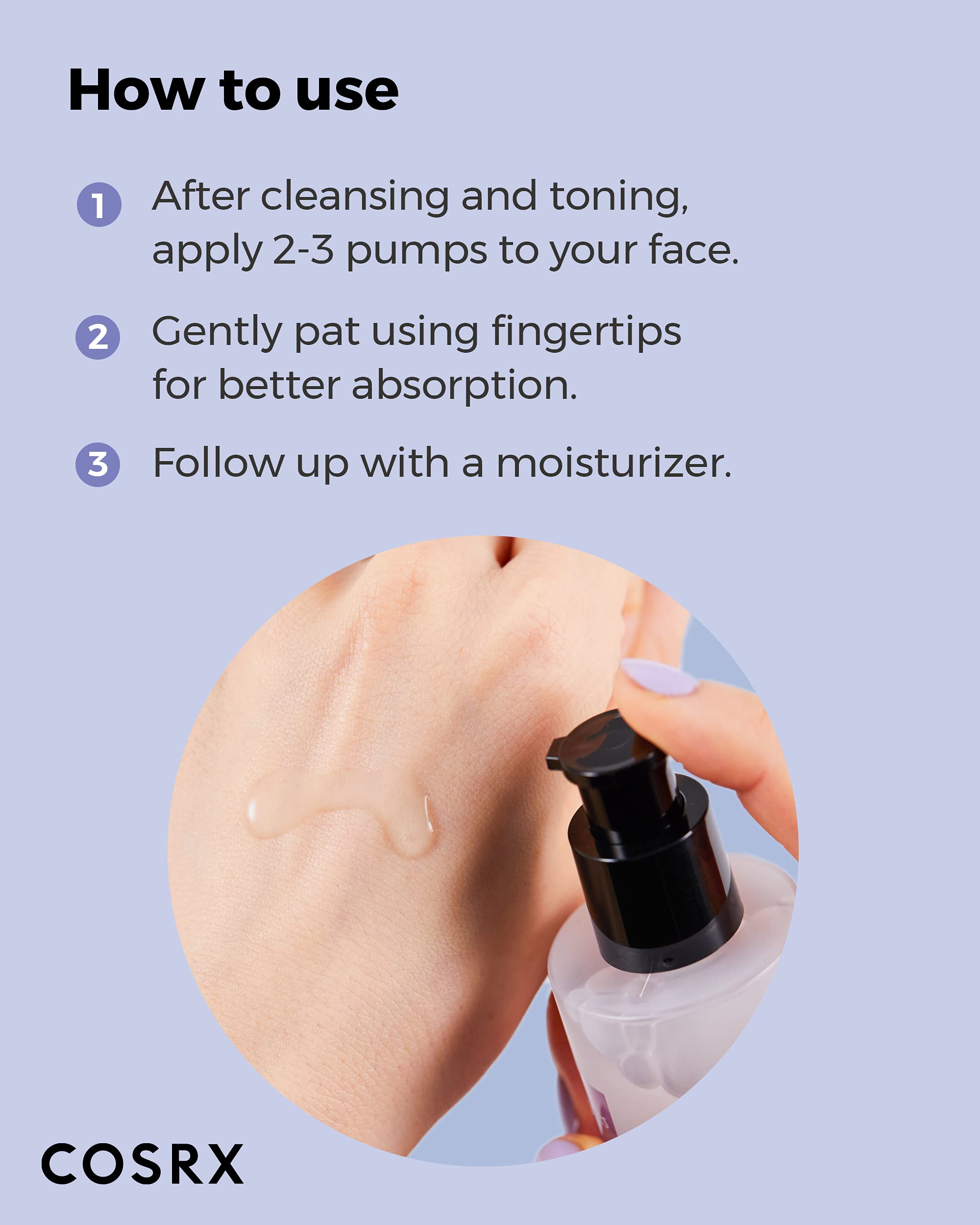 COSRX Galactomyces Toner clear texture shown on skin surface.