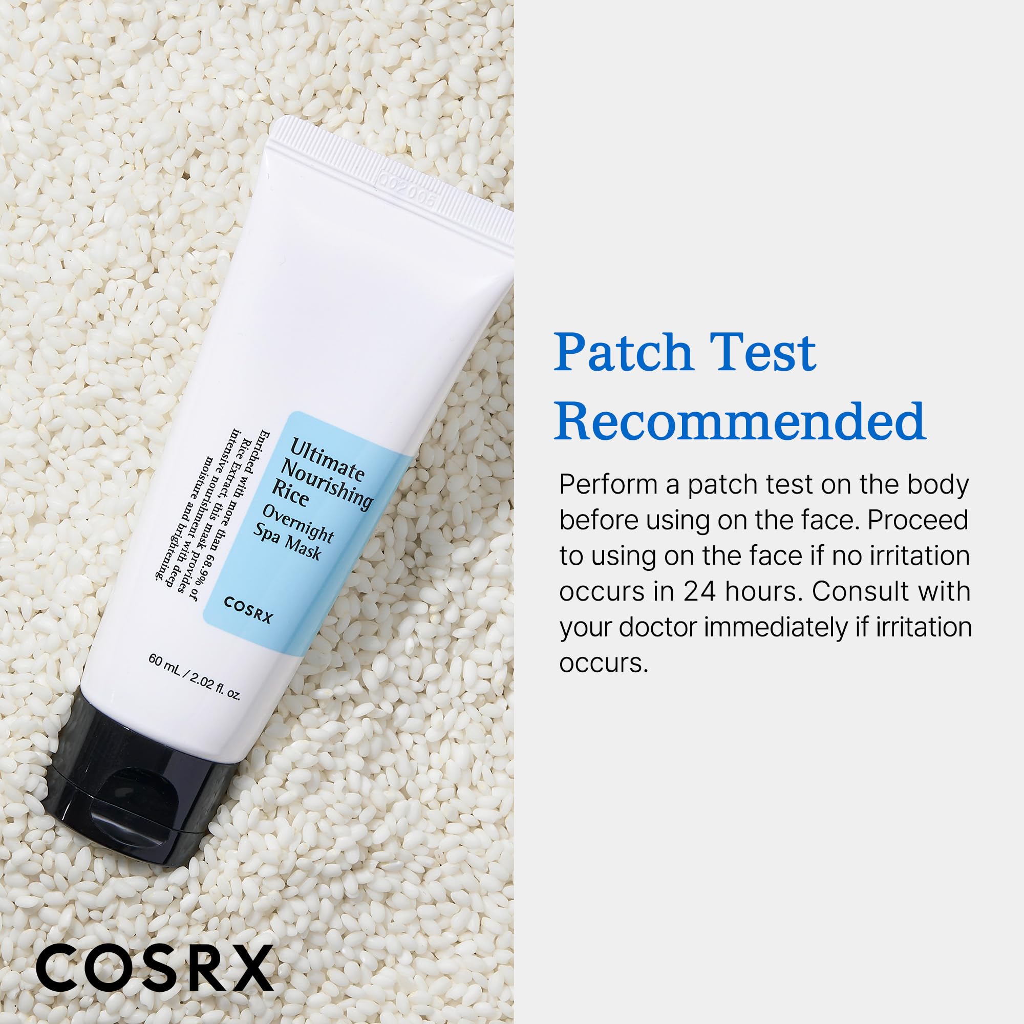 COSRX ingredients rice extract 68 percent and niacinamide close-up label.