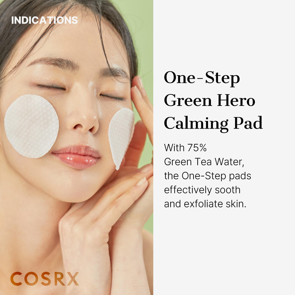 COSRX Green Calming Pads soaked sheets ready for cleansing and refreshing skin.