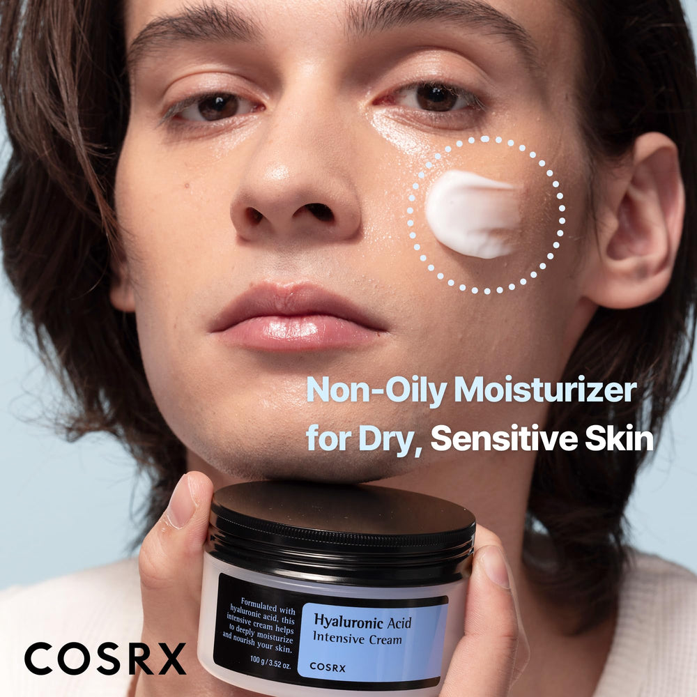 COSRX Hyaluronic Acid Moisturizing Cream closeup revealing smooth, hydrated skin finish.