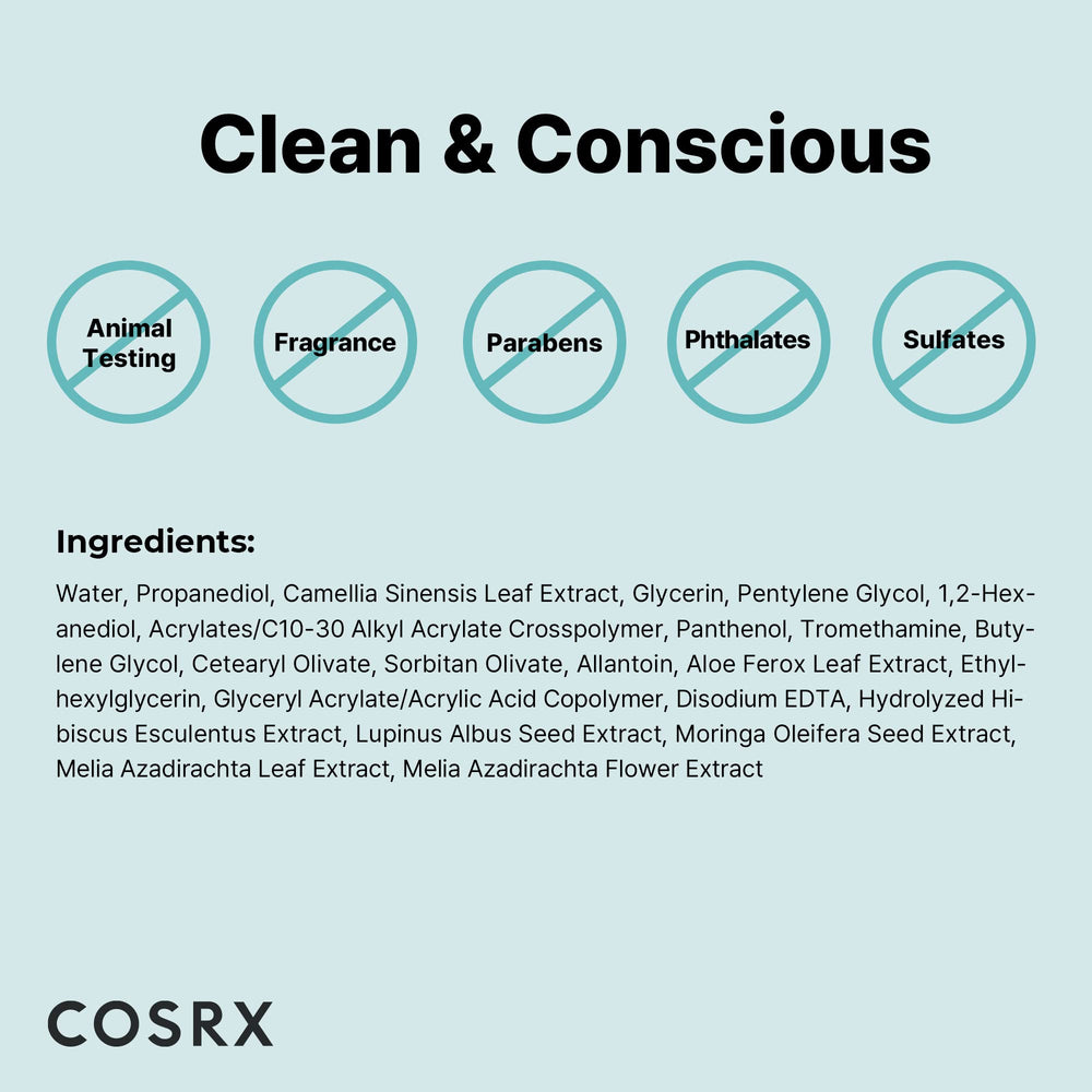 COSRX Hydrium Green Tea Aqua with aloe and camellia imagery for calming routine