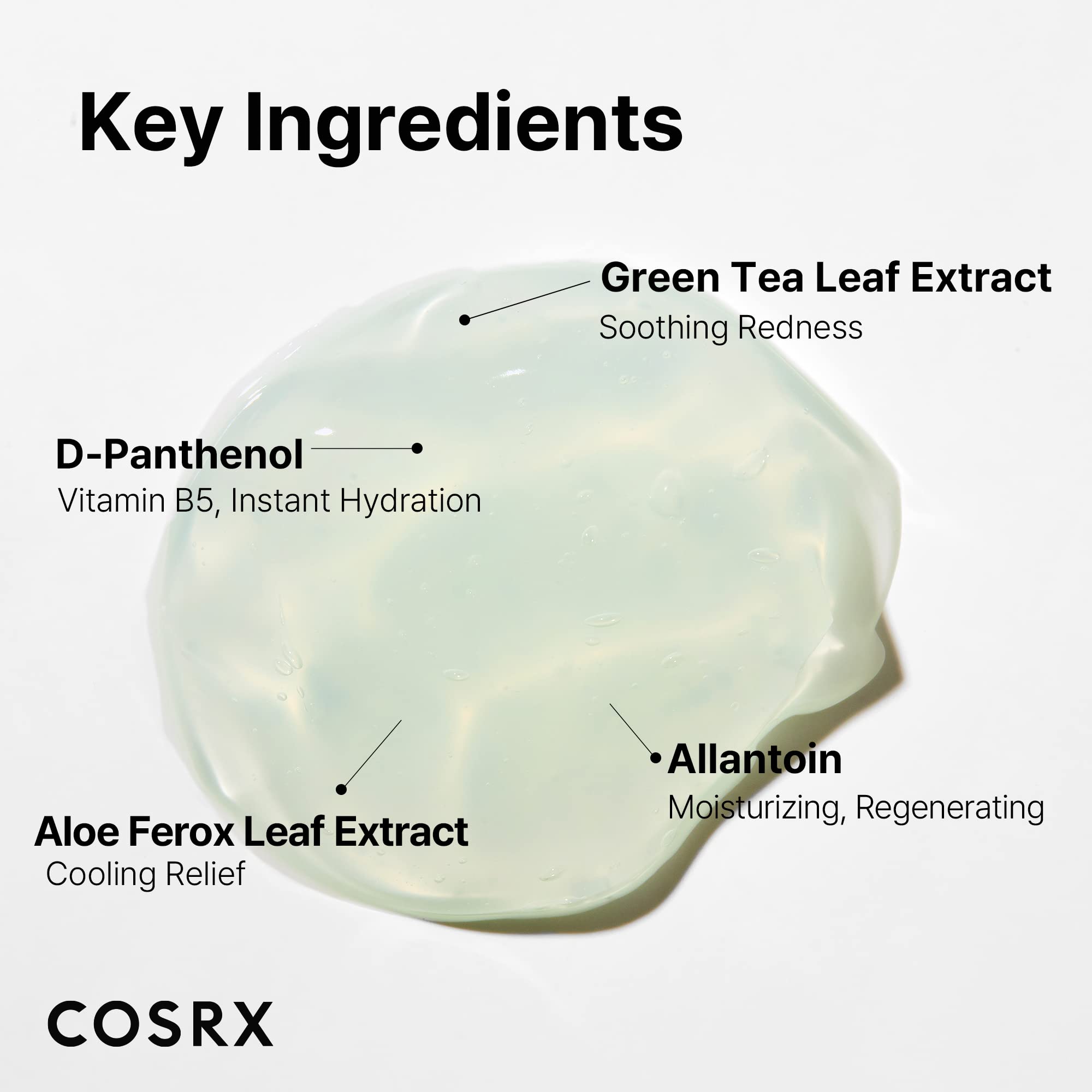 COSRX Hydrium Green Tea Aqua with green tea leaf extract highlighted