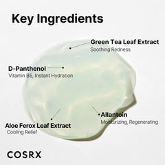 COSRX Hydrium Green Tea Aqua with green tea leaf extract highlighted