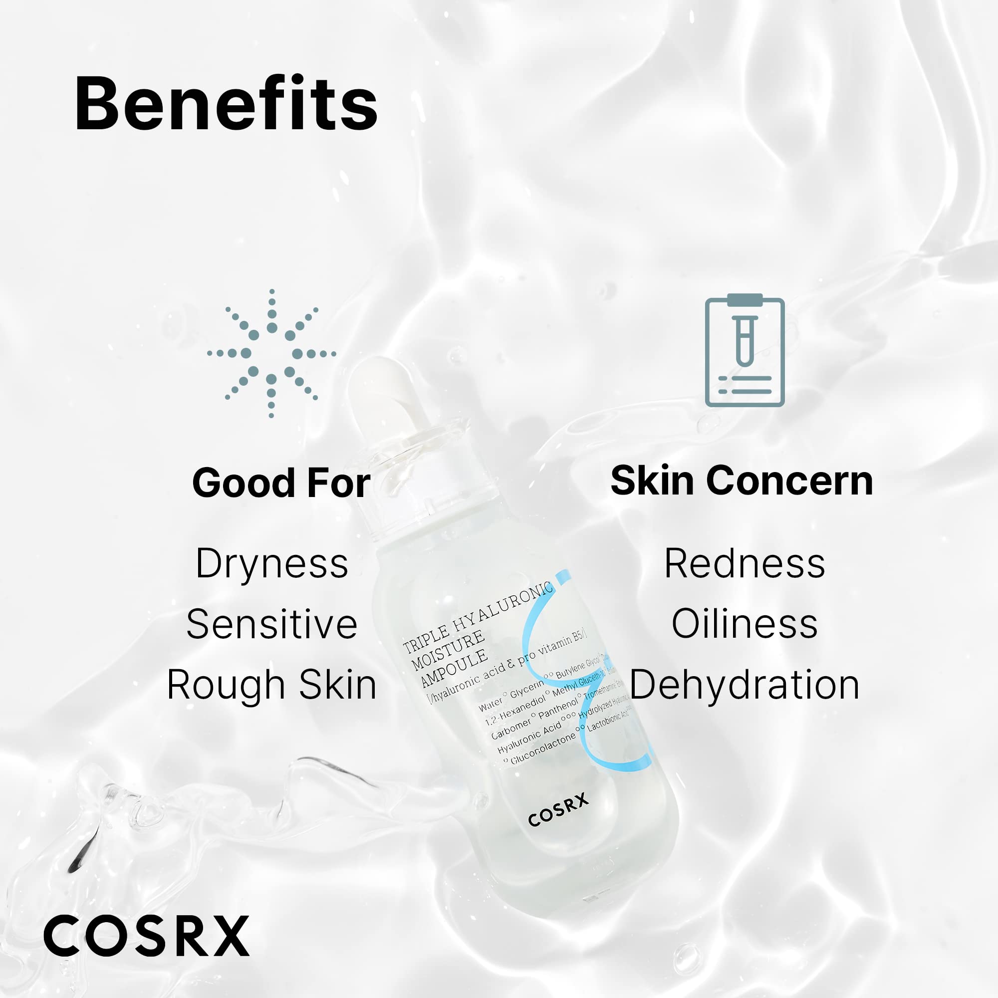 COSRX Hydrium ampoule on skin demonstrates quick absorption and easy layering with other products