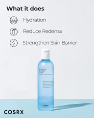 COSRX Hydrium Toner packaging highlights ingredients for healthy hydration.