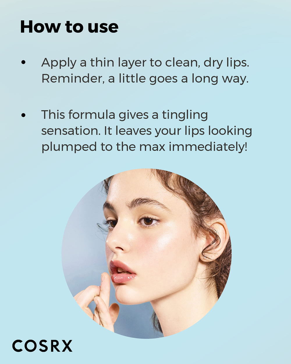COSRX Lip Care Balm tube shown, emphasizing hygienic, refill-friendly design.