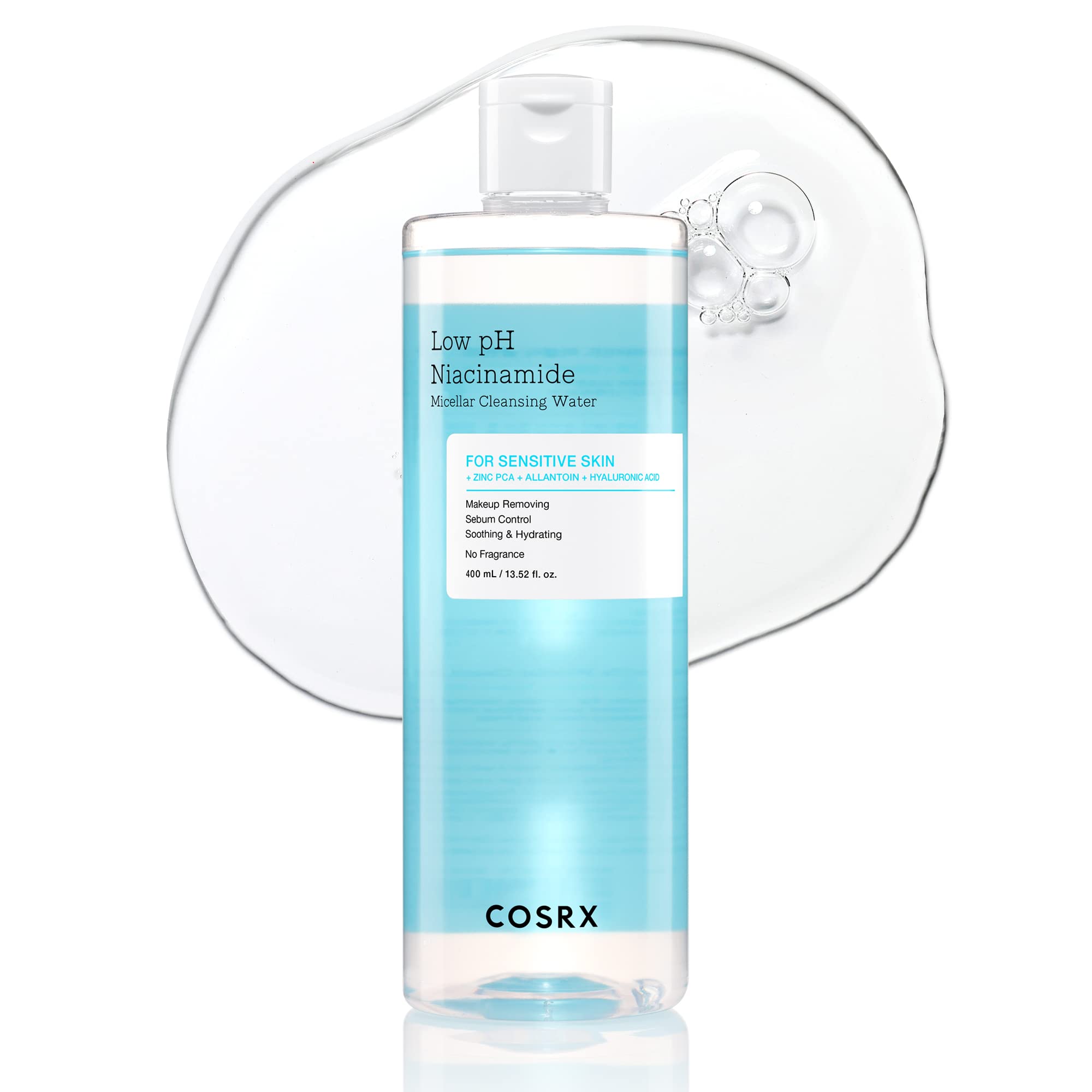COSRX Low pH Niacinamide Micellar Cleansing Water bottle for gentle makeup removal