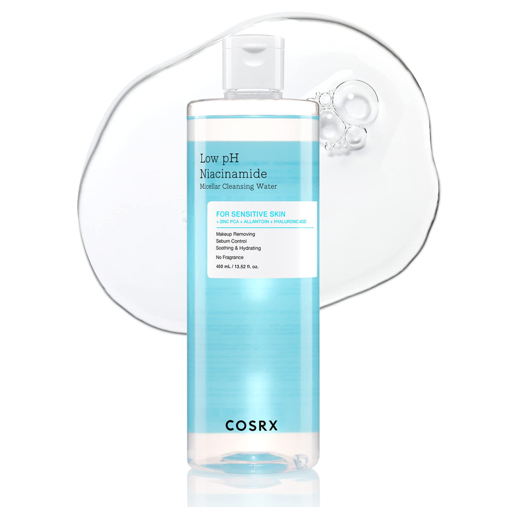 COSRX Low pH Niacinamide Micellar Cleansing Water bottle for gentle makeup removal