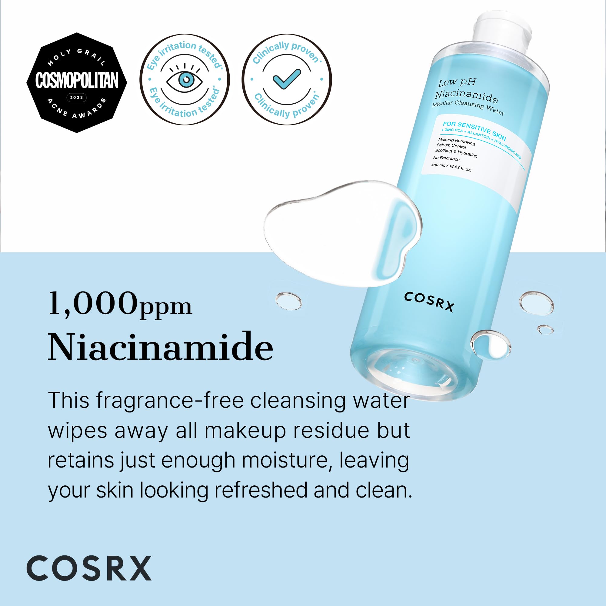COSRX Low pH Micellar Water on cotton pad for easy makeup removal