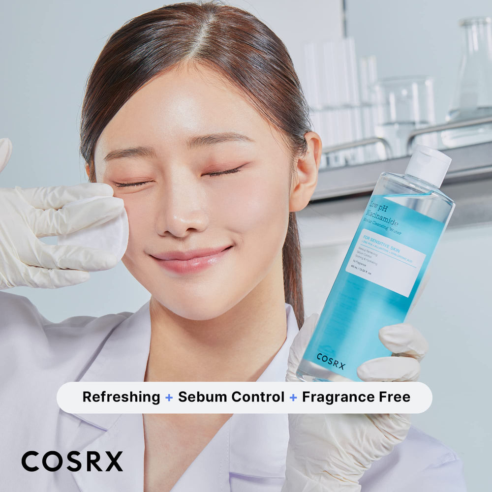 Texture close-up of COSRX Low pH Niacinamide Micellar Water for lightweight cleansing