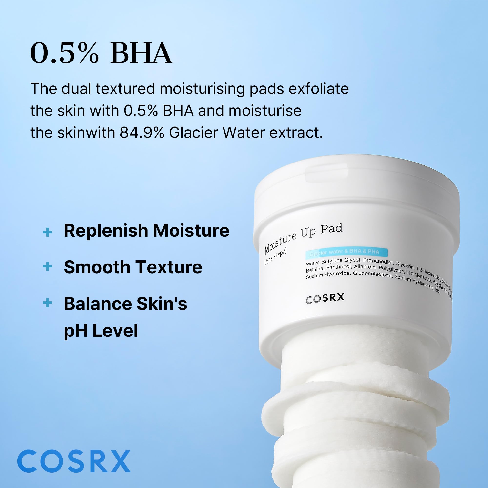 COSRX Moisture Up Pads soft side to tone and moisturize.