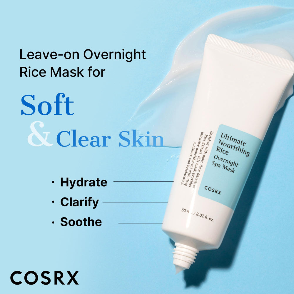 COSRX Ultimate Nourishing Rice Overnight Spa Mask applied as thin layer on skin.