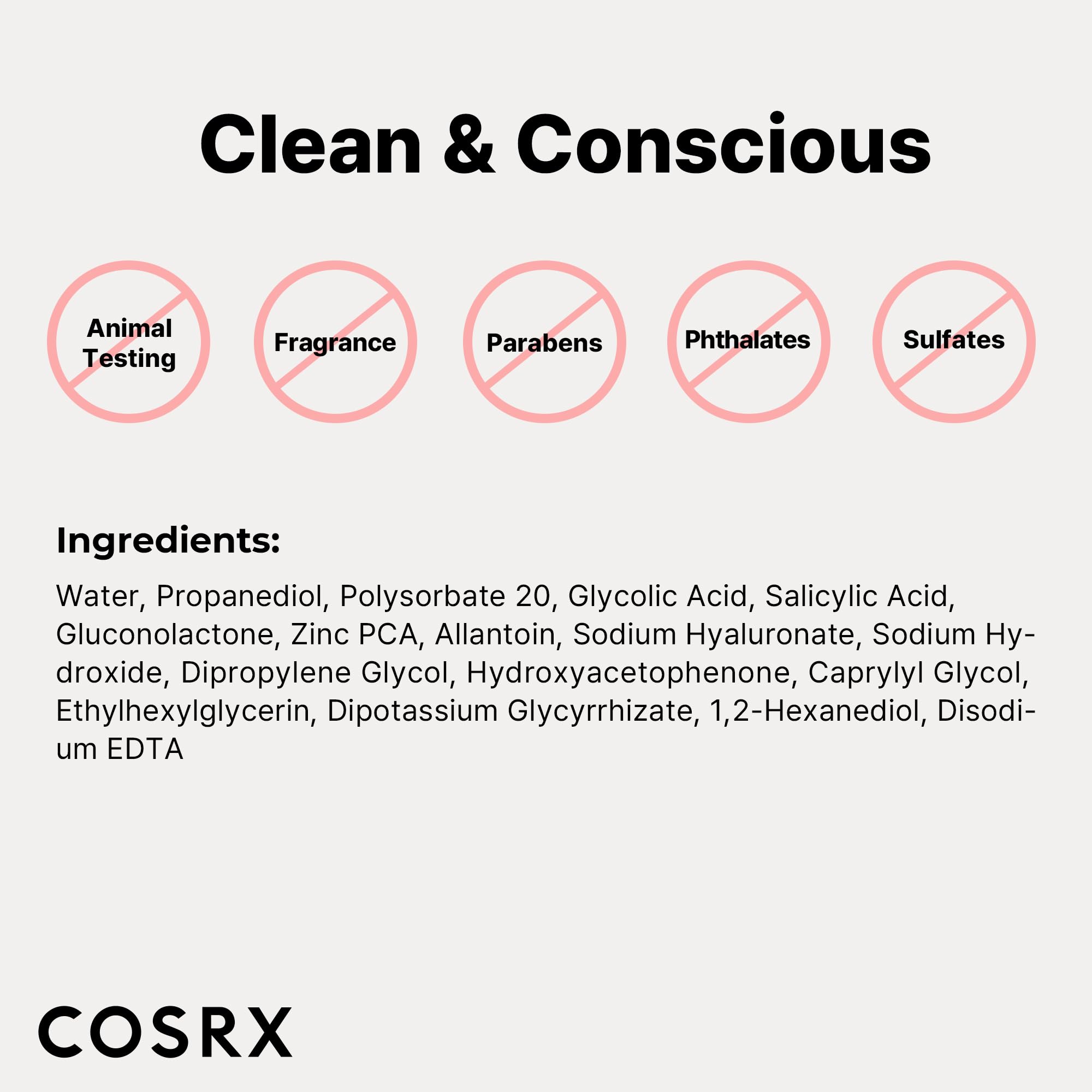COSRX paraben-free and phthalates-free packaging label