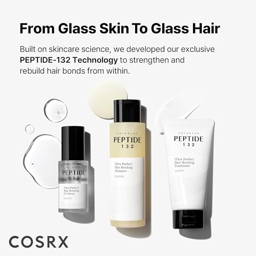 COSRX PEPTIDE-132 bottle in hand during a damp-hair cleanse for damaged hair.