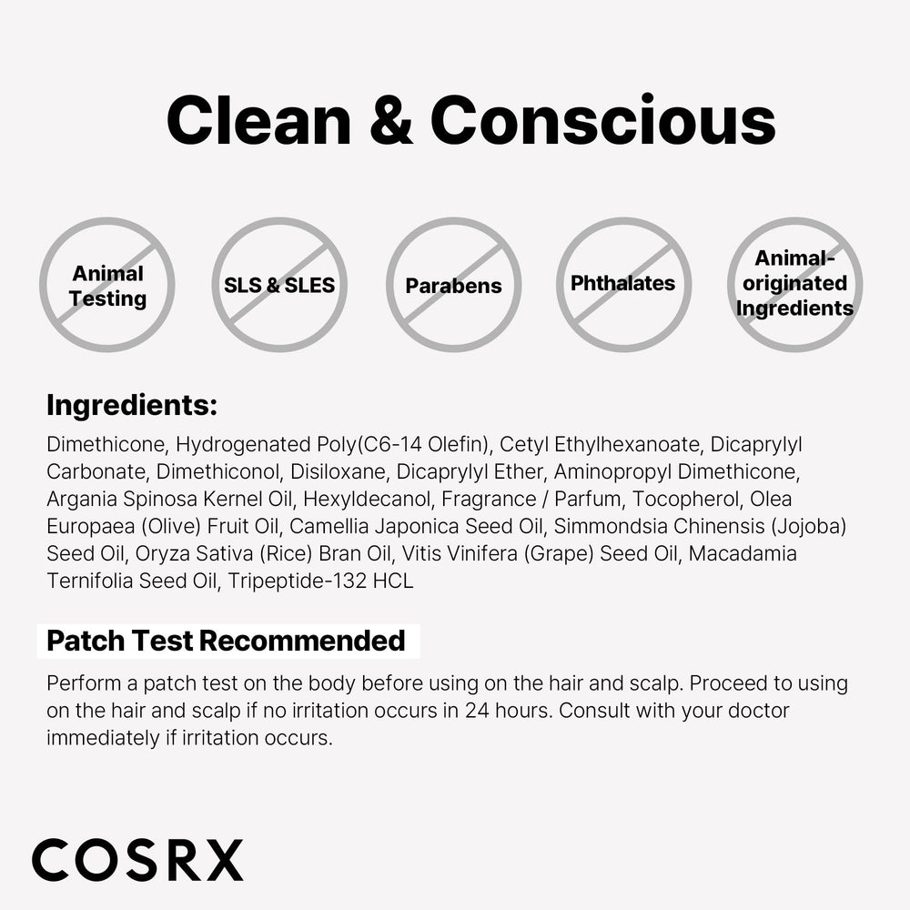 COSRX Peptide 132 hair care benefits close-up on smooth strands.