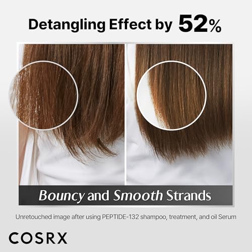 COSRX Peptide 132 Hair Care routine shot with shampoo and oil.