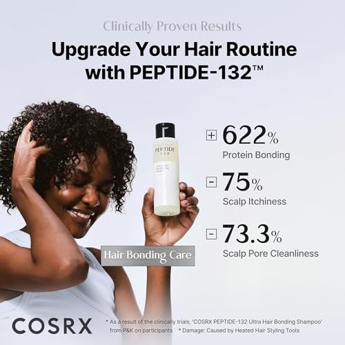 COSRX PEPTIDE-132 label highlights SLS-free and paraben-free formula for sensitive scalps.