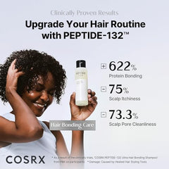 COSRX PEPTIDE-132 label highlights SLS-free and paraben-free formula for sensitive scalps.
