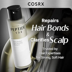 COSRX PEPTIDE-132 Shampoo on a bathroom shelf with rich, creamy lather ready for cleansing.