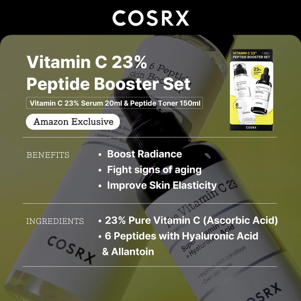 COSRX Peptide Booster Serum pump highlights easy application and skin elasticity support.